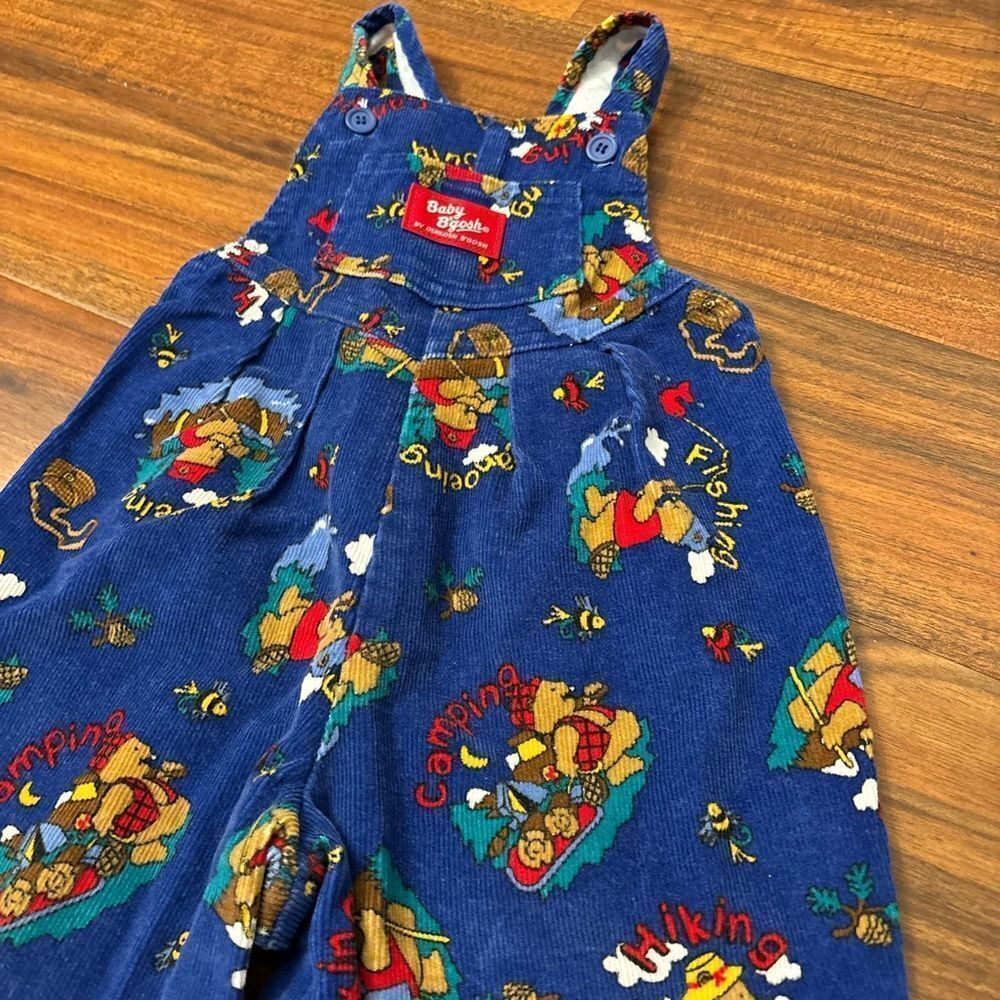 Osh Kosh B’Gosh vintage corduroy blue bear hiking fishing camping overalls